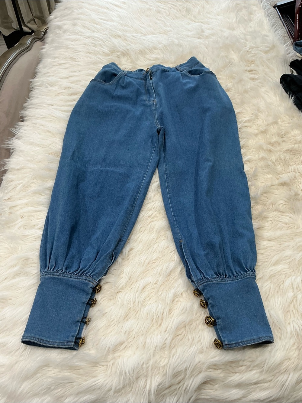 Women's Blue Denim Button-Cuff Jeans